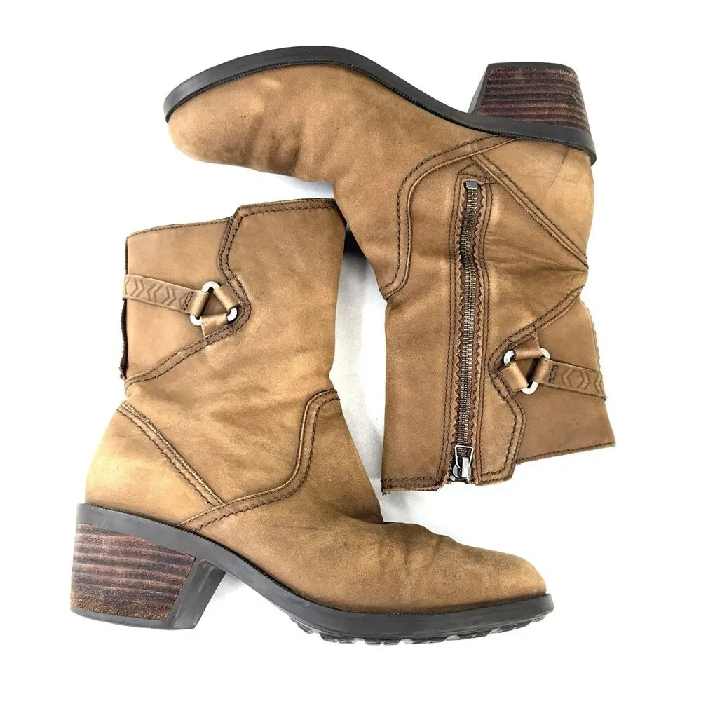 Teva Foxy Mid Womens Brown Tan Mid Calf Boots 1008316 Size 7.5 Nubuck Heel